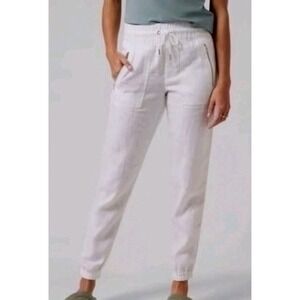 NWT Athleta Women's Cabo Tide 100% Linen Cream Joggers 10 Pull On
